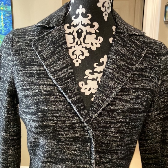 Fabulous black with white lines wool blend jacket with snap front. - Picture 2 of 15